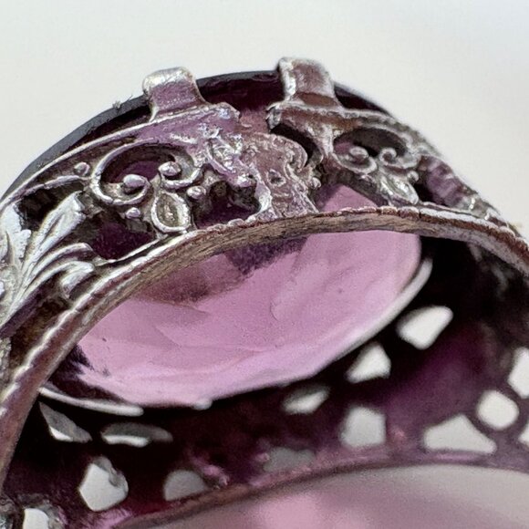VTG Solid Sterling Silver 925 Amethyst Prong Set Statement Ring Size 4.25 - Picture 6 of 9